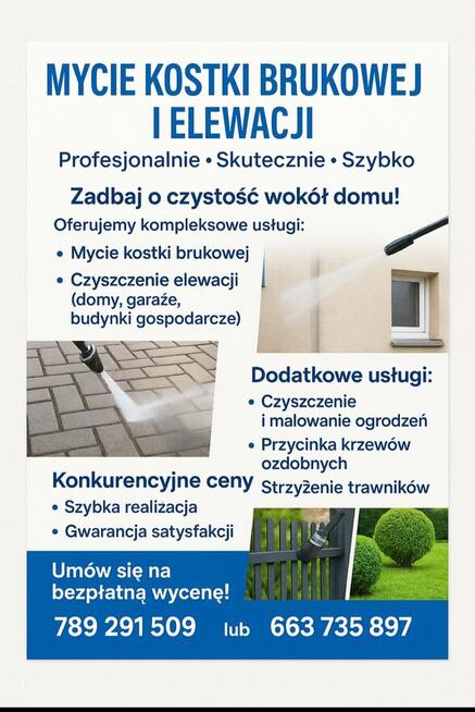 Mycie kostki brukowej, elewacji plus odświeżenie ogrodu