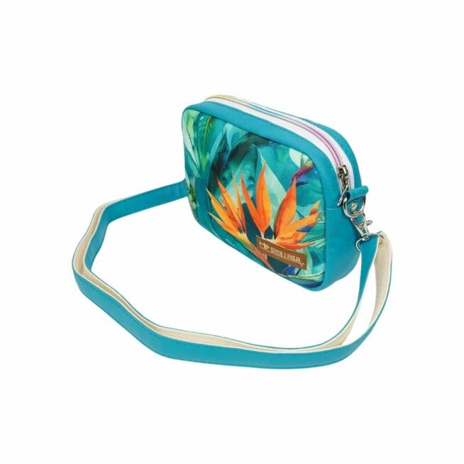 Mini Torebka Box z Motywem Egzotycznych Liści i Pomarańczowego Kwiatu