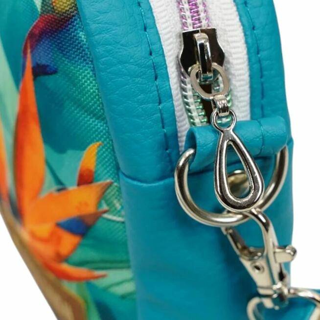 Mini Torebka Box z Motywem Egzotycznych Liści i Pomarańczowego Kwiatu