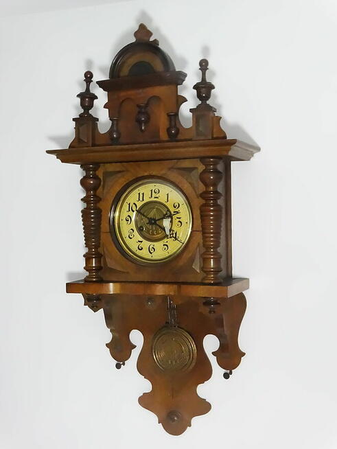 Stary Drewniany Ścienny Wiszący Zegar z gongiem tzw. Ślązak