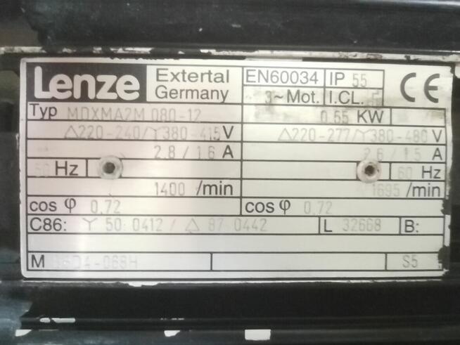 Motoreduktor LENZE MDXMA2M 080-12 z hamulcem i enkoderem.