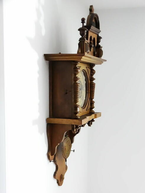 Stary Drewniany Ścienny Wiszący Zegar z gongiem tzw. Ślązak