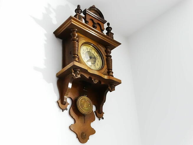 Stary Drewniany Ścienny Wiszący Zegar z gongiem tzw. Ślązak