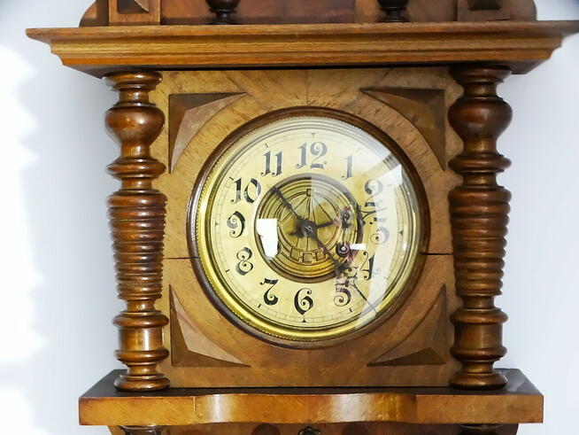 Stary Drewniany Ścienny Wiszący Zegar z gongiem tzw. Ślązak