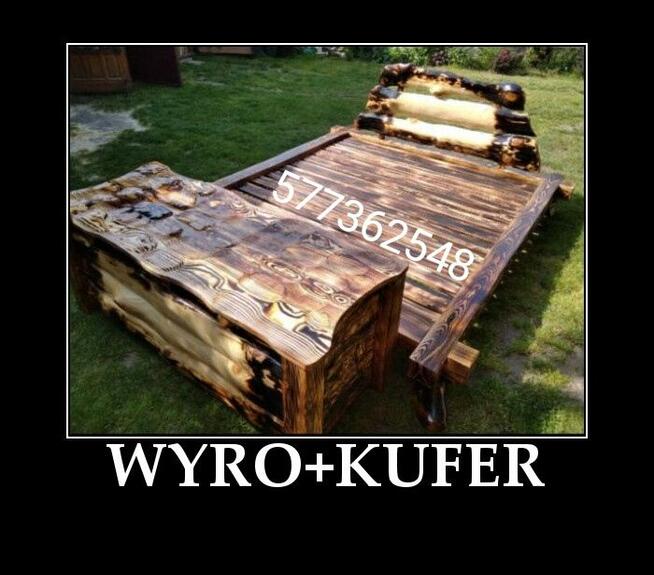 Łóżko łoże drewniane z Buciorami + kufer