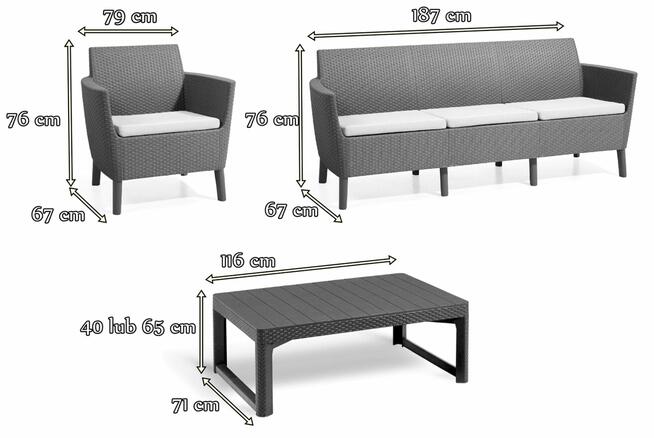 Komplet ogrodowy z podnoszonym stołem