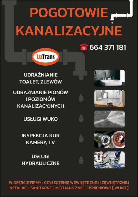 Pogotowie Kanalizacyjne - Udrażnianie rur - Hydraulik - WUKO