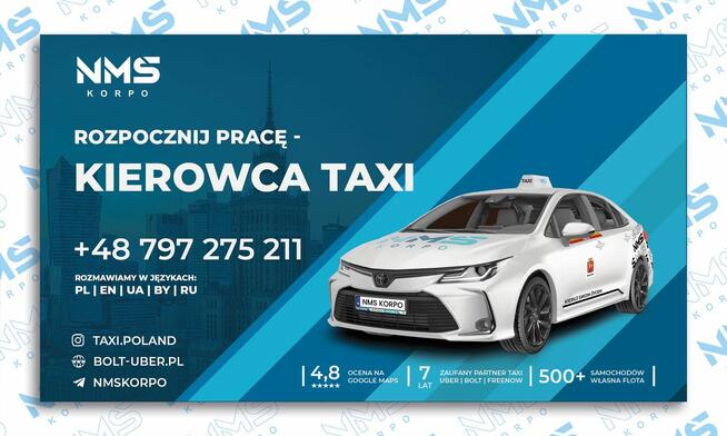 Praca kierowca kat. B | TAXI PARTNER | ZWROT ZA BADANIE