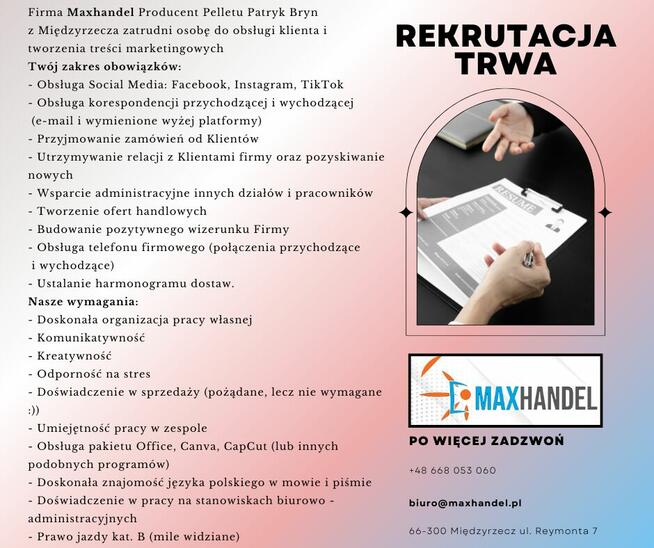 Pracownik biurowy do obsługi Klienta i marketingu