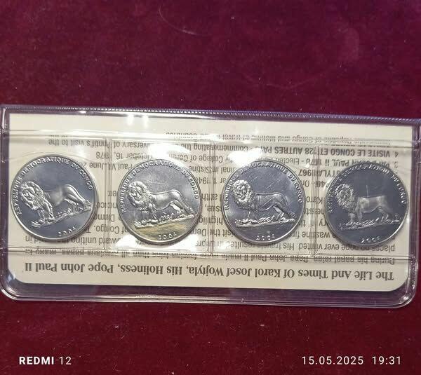 KONGO CONGO ZESTAW 4 MONET 1 FRANC 2004 PAPIERZ JAN PAWEŁ II