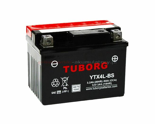 Akumulator YTX4L-BS 3.2Ah 60A AGM Tuborg Exide Varta Yuasa
