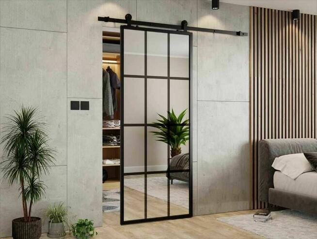 Drzwi przesuwne szklane LOFT z lustrem do garderoby sypialni