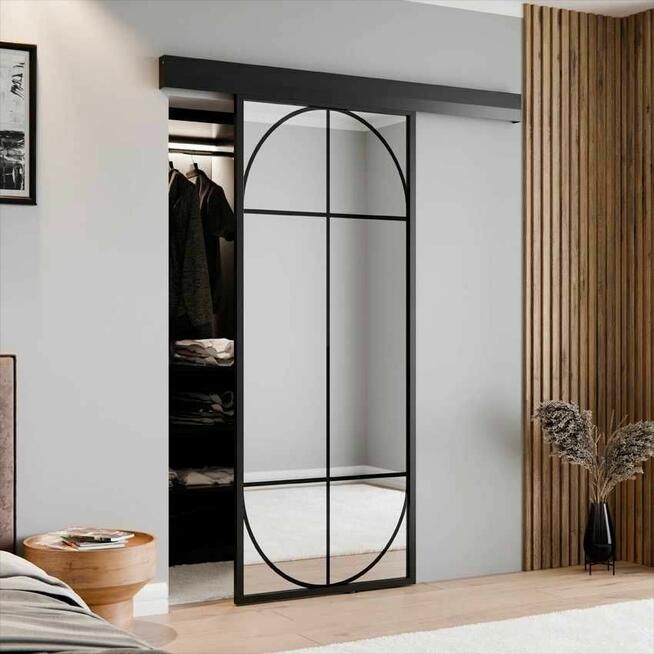 Drzwi przesuwne szklane LOFT z lustrem do garderoby sypialni