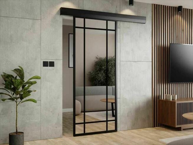 Drzwi przesuwne z lustrem naścienne lustro szklane loftowe