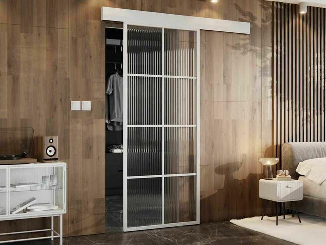 Drzwi przesuwne szklane LOFT z lustrem do garderoby sypialni