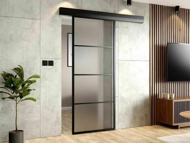 Drzwi przesuwne szklane LOFT z lustrem do garderoby sypialni