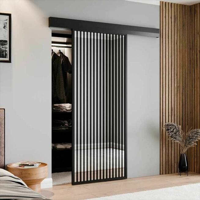 Drzwi przesuwne szklane LOFT z lustrem do garderoby sypialni