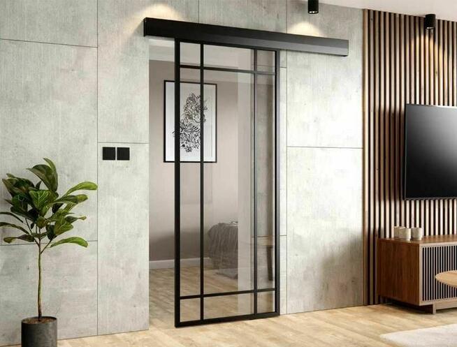 Drzwi przesuwne szklane LOFT z lustrem do garderoby sypialni