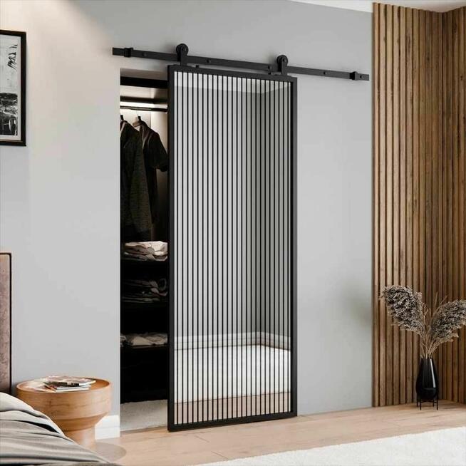 Drzwi przesuwne szklane LOFT z lustrem do garderoby sypialni