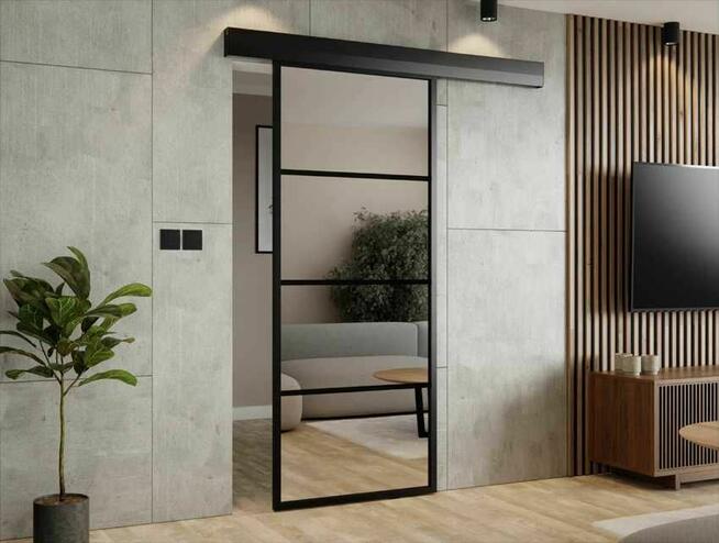 Drzwi przesuwne szklane LOFT z lustrem do garderoby sypialni