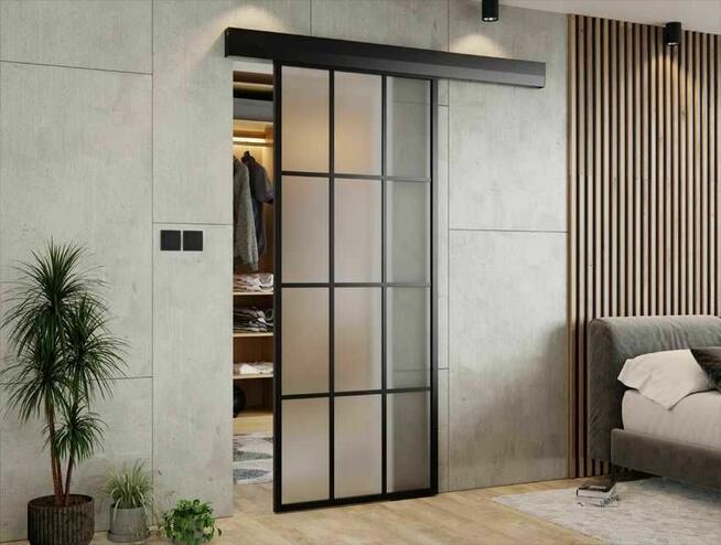 Drzwi przesuwne szklane LOFT z lustrem do garderoby sypialni