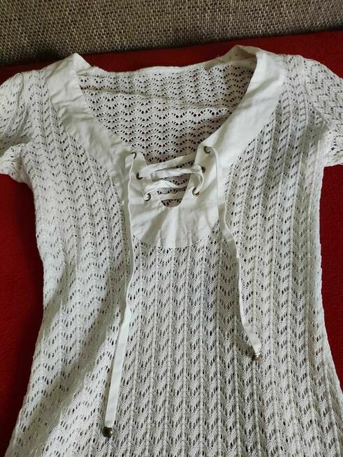 Narzuta Narzutka Suknia Sukienka Biała Ażurowa koronka