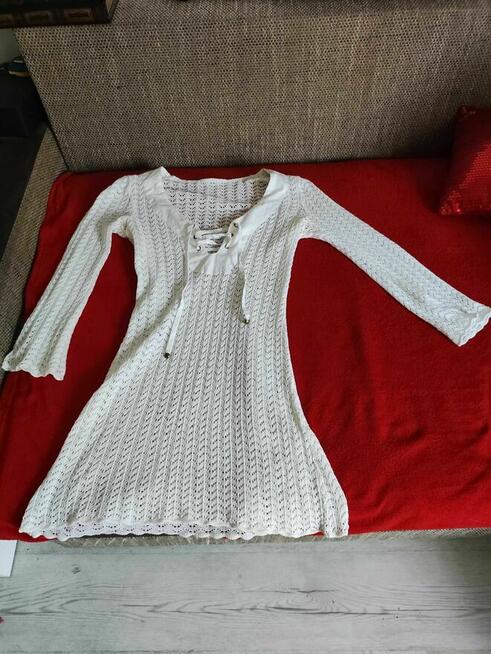 Narzuta Narzutka Suknia Sukienka Biała Ażurowa koronka