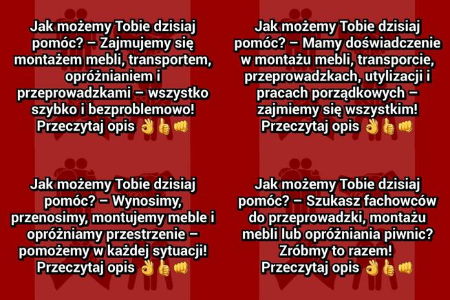 Transport, przeprowadzki, utylizacje, montaże – wszystko.