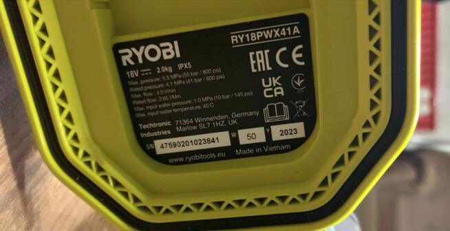Myjka Ryobi ciśnieniowa 41 bar EZClean bezszczotkowa 18V ONE+
