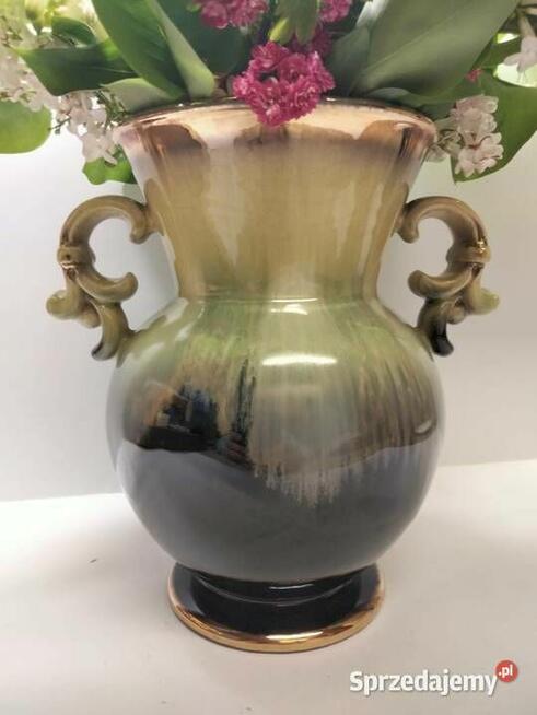 Wazon ceramika , szkliwienie naciekowe - unikat - pozłacany