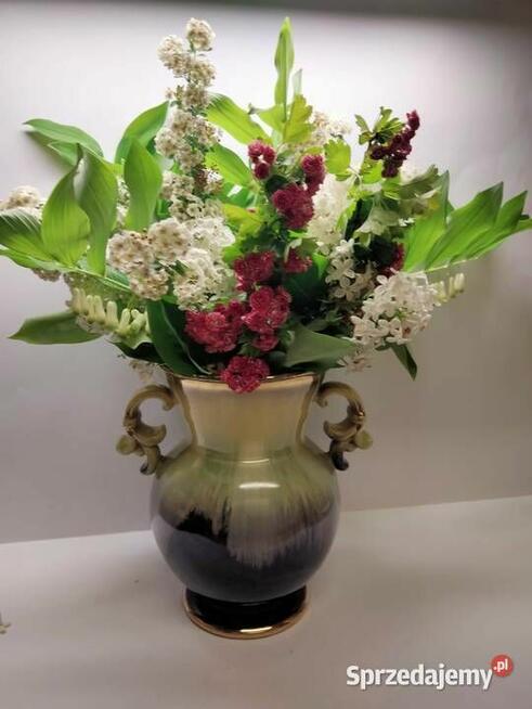 Wazon ceramika , szkliwienie naciekowe - unikat - pozłacany