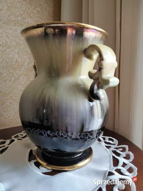 Wazon ceramika , szkliwienie naciekowe - unikat - pozłacany