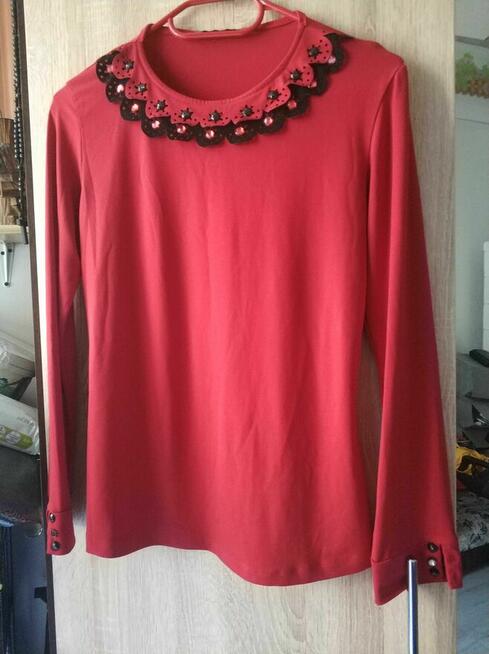 Bluzka Damska Czerwona z koronką Sweter Sweterek Alena