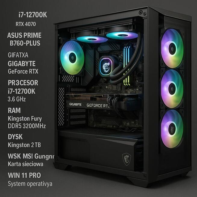 Komputer Gamingowy i7-12700K, RTX 4070, 32GB DDR5, SSD 2TB –