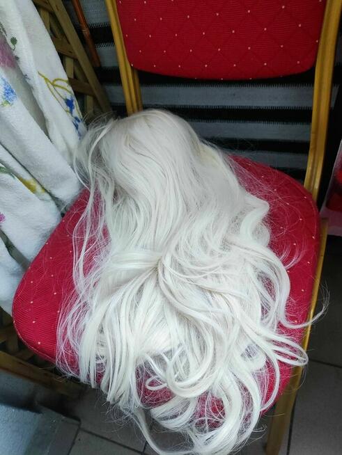 Peruka blond peruka wlosy biale długie kręcone Nowa 2 5 damska