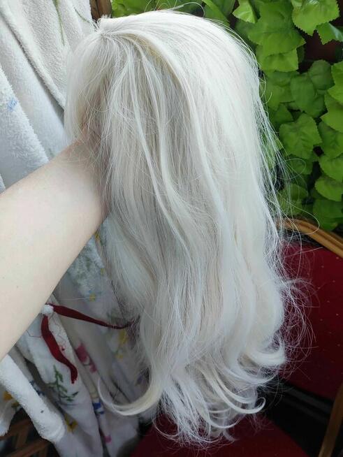 Peruka blond peruka wlosy biale długie kręcone Nowa 2 5 damska