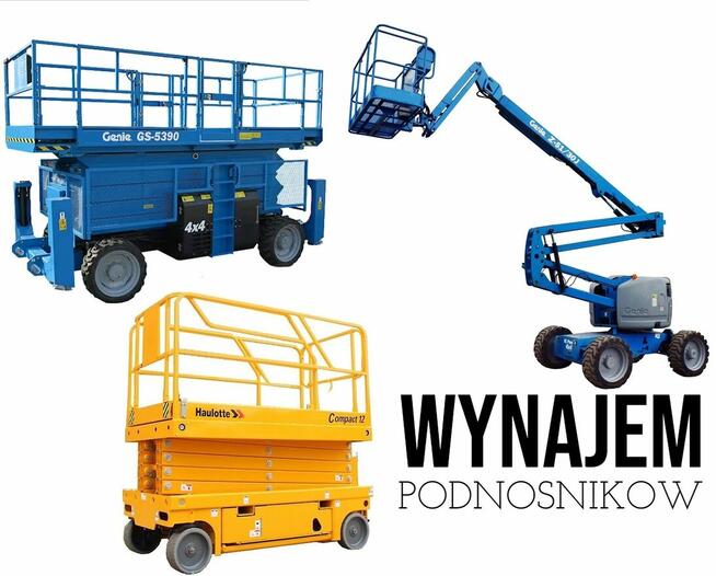 Wynajem podnośników zwyżek nożycowych przegubowych koszowych