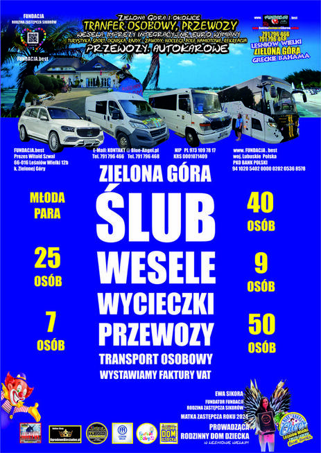 Przewóz osób, autokar, wesela, śluby, transport Zielona Góra