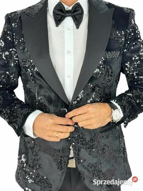 GIOVANNI PERA Garnitur GR1 czarny, sceniczny, cekiny, ślubny