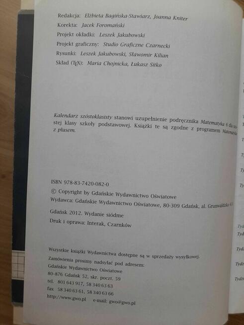 Matematyka SP Kalendarz szóstoklasisty z plusem