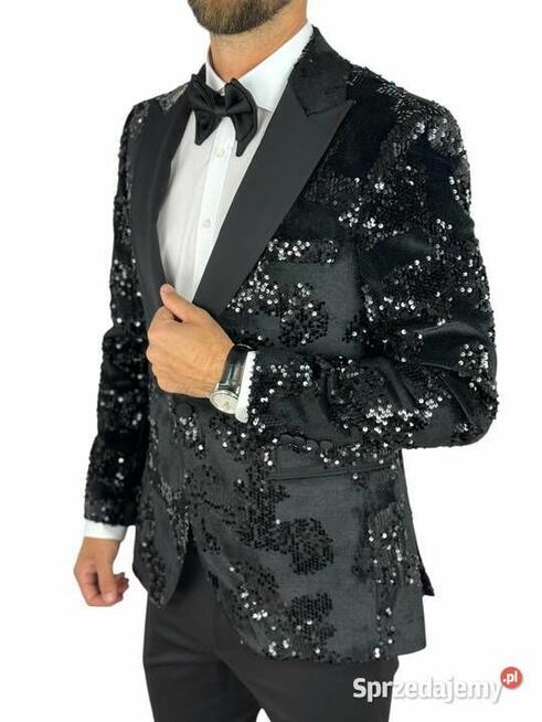 GIOVANNI PERA Garnitur GR1 czarny, sceniczny, cekiny, ślubny