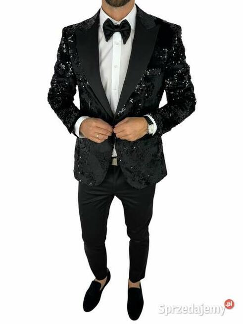 GIOVANNI PERA Garnitur GR1 czarny, sceniczny, cekiny, ślubny