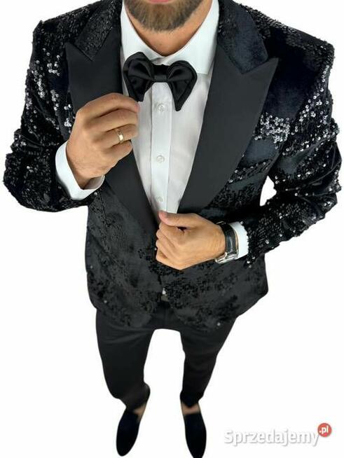 GIOVANNI PERA Garnitur GR1 czarny, sceniczny, cekiny, ślubny