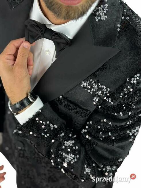 GIOVANNI PERA Garnitur GR1 czarny, sceniczny, cekiny, ślubny