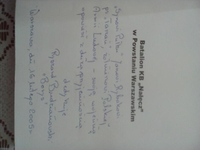 autograf. Batalion KB Nałęcz w Powstaniu Warszawskim