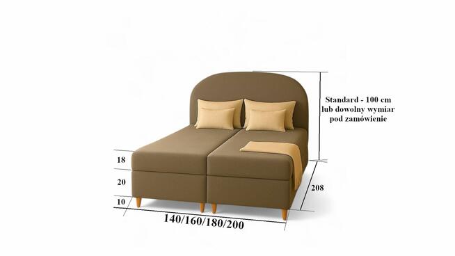 HOTELOWE łóżko kontynentalne tapicerowane MATERAC POJEMNIK