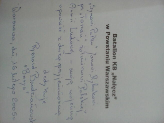 autograf. Batalion KB Nałęcz w Powstaniu Warszawskim