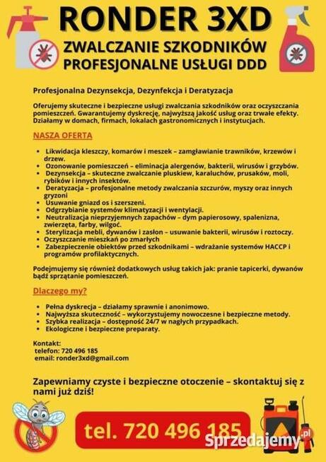 Usługi DDD (pluskwy mrówki osy ) zwalczanie szkodników