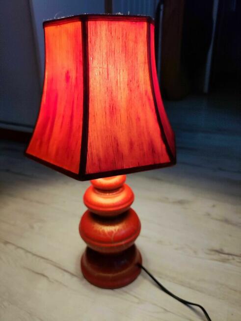 Lampa Stołowa Nocna Lampka czerwona Retro drewniana z drewna