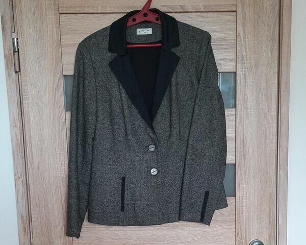 ŻAKIET-Marynarka, melanż szaro-czarny, rozmiar M, wełna